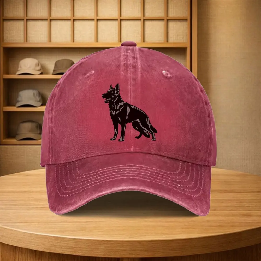 German Shepherd Silhouette Vintage Washed Denim Baseball Cap Unisex Adjustable Hat for Daily Outdoor Wear