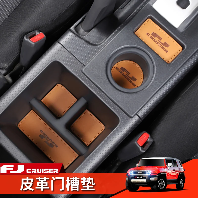 Anti-Slip Gate Slot Cup Mat For Toyota FJ Cruiser Accessories Door Groove Non-Slip Pad Leather Coaster