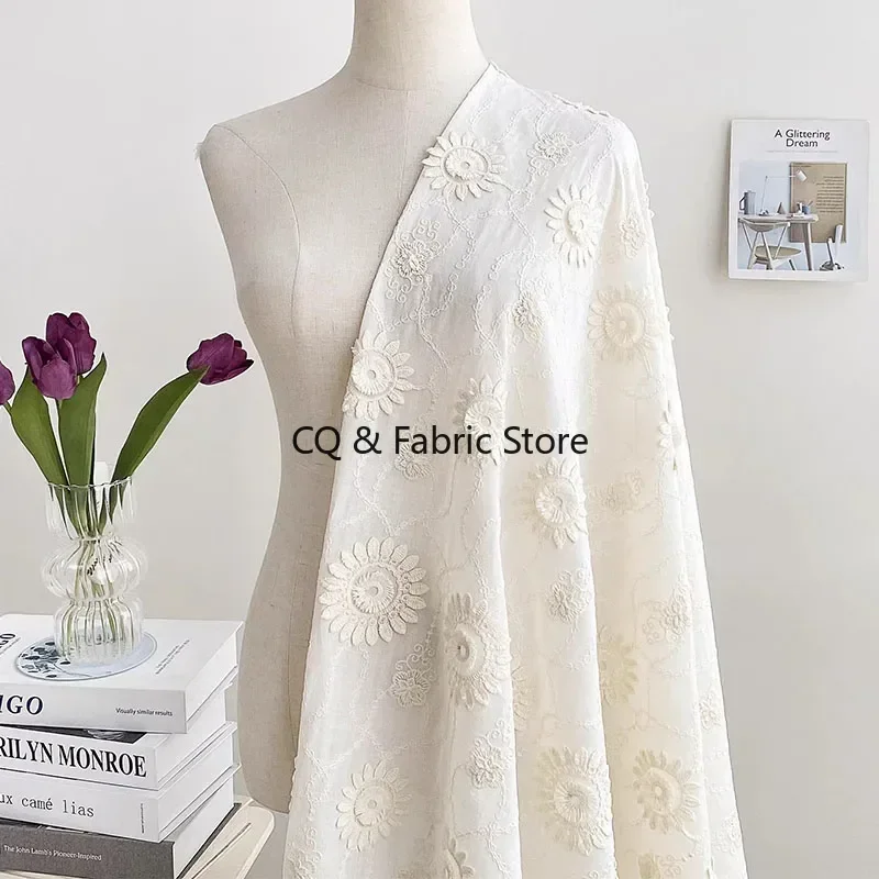 

Soft Apricot Three-dimensional Sunflower Embroidery Cotton Fabric For Women's Skirt Shirt Children's Clothing Fabric DIY