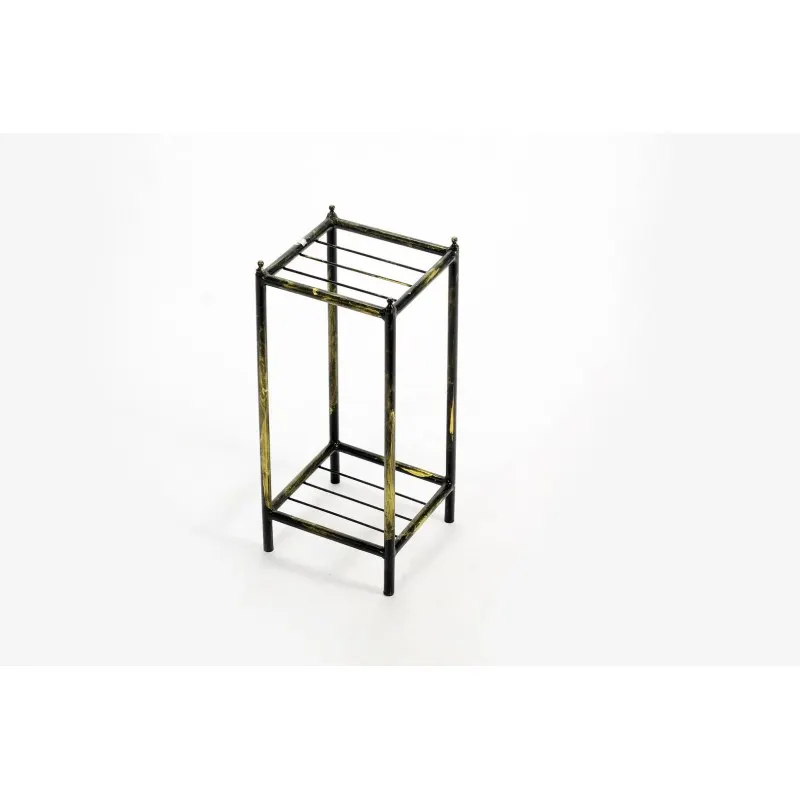 

17 Gray Stone Slab 2 Tier Small Square Black / Gold Cast Metal Plant Stand