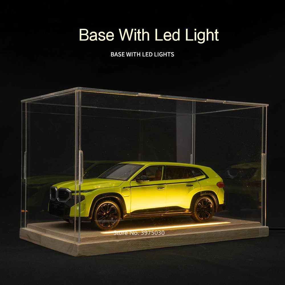 1/32 1/24 1/9 Toys Cars Motorcycle Models Transparent Acrylic Display Box LED Light Car Model Wooden Dustproof Covers for Kids