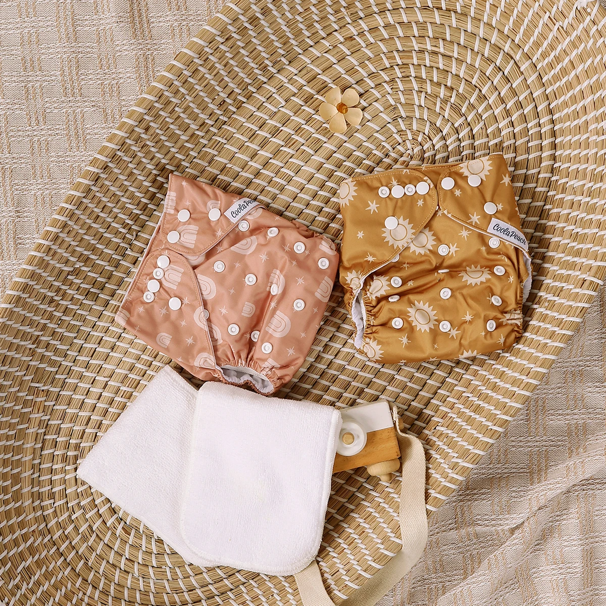 Baby Cloth Diaper 2 Pack With 2 Inserts One Size Cloth Diaper Covers Adjustable Washable Reusable for Baby Girls and Boys