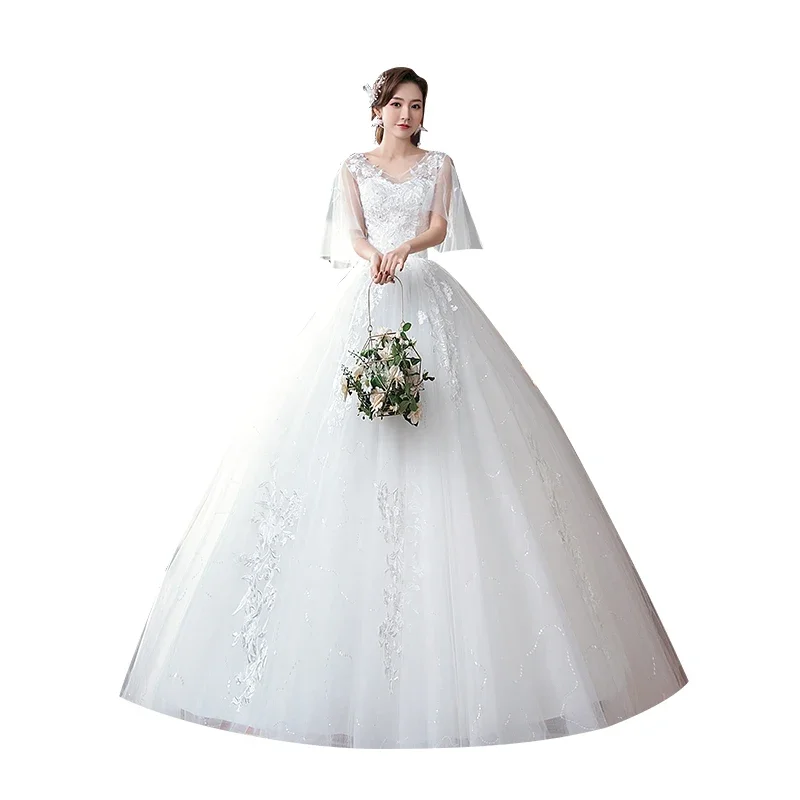 Customized Wedding Dresses Lace Up Bride Short Sleeve Luxury Plus Size Wedding Dress Vestidos De Novia Bridal Princess Dresses