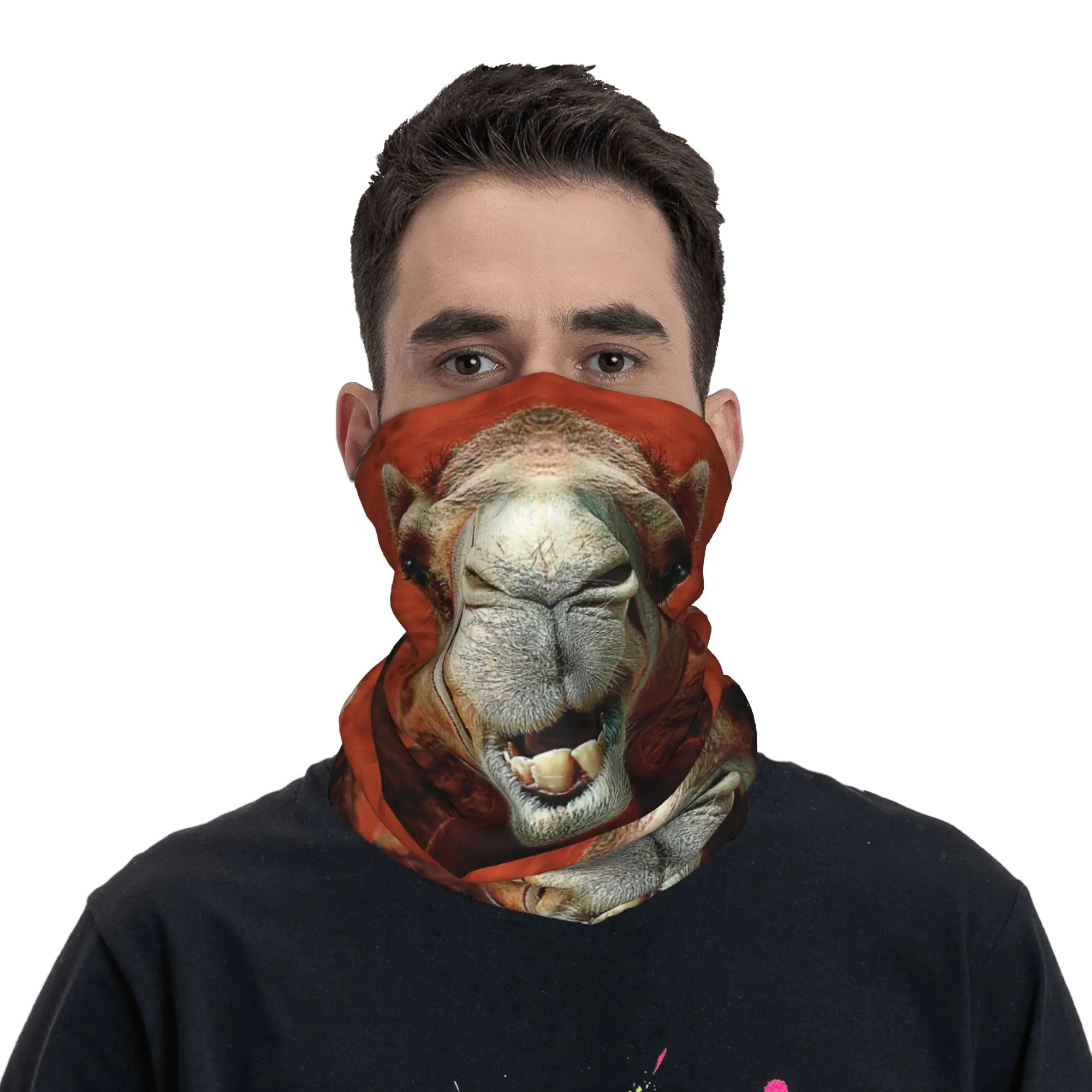 Camel face and snout close up and teeth African Animal Life Bandana Neck Cover Printed Face Scarf Balaclava Outdoor Sports