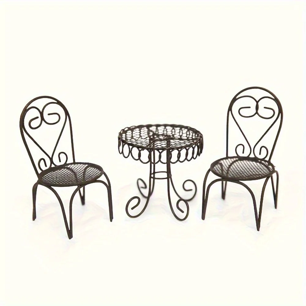 

1set Dollhouse Miniature Iron Rocking Chairs and Table Metal Simulated Model Playhouse Ornament AccessoryGarden & Home Decor Set