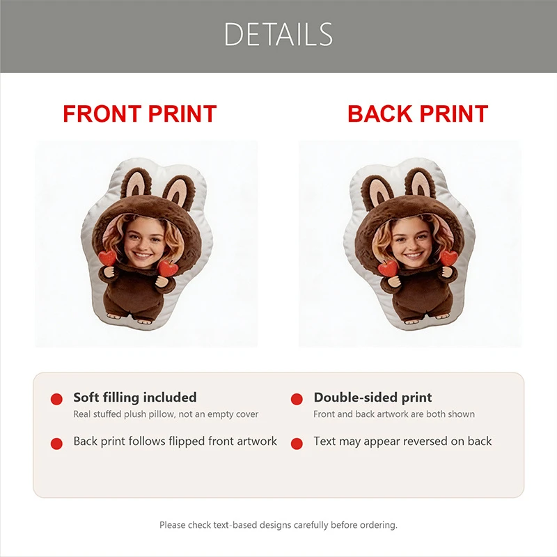 Custom Photo Shaped Pillow, Personalized Face in Brown Bunny Costume Holding Apple, Decorative Cushion for Sofa & Bedroom, Uniqu