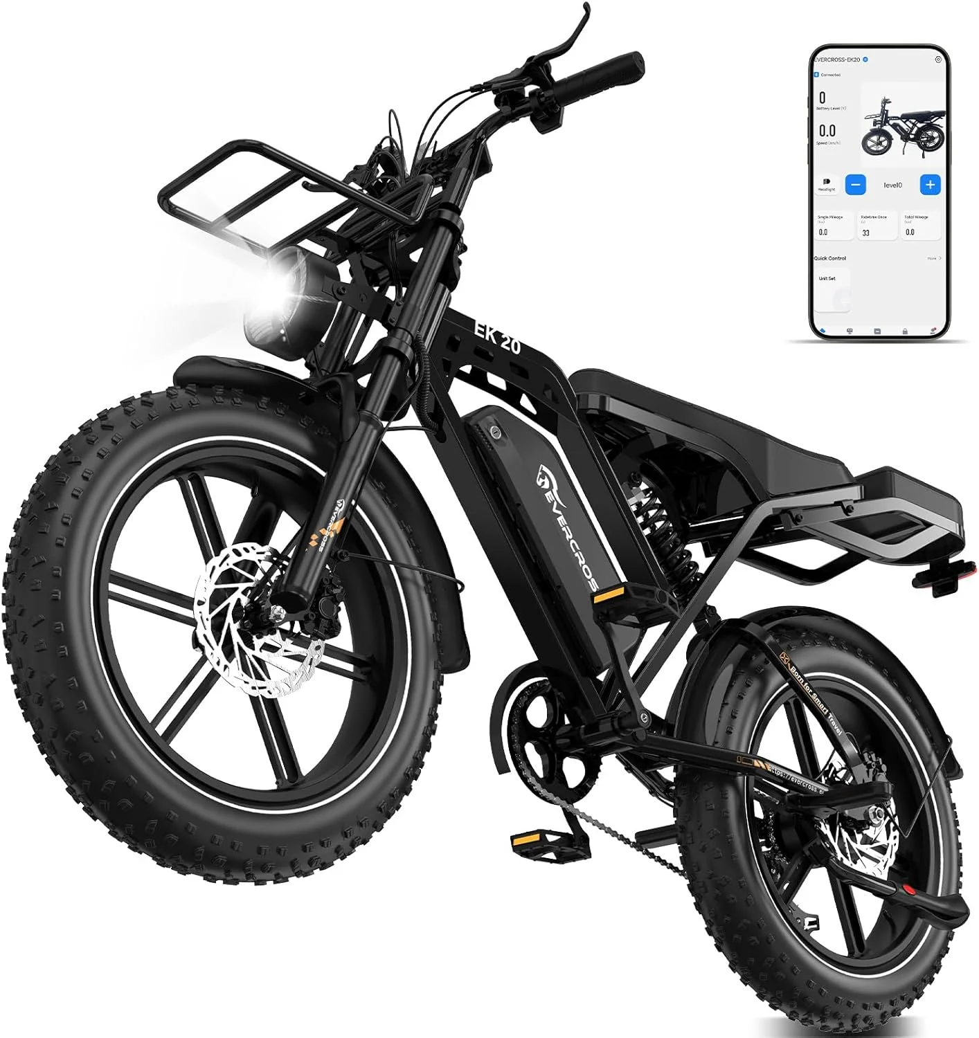 EVERCROSS TECH EK20 Vélo Électrique Adulte, E-Bike 20"x4.0 Pneus Larges, Moteur 250W, Vitesse 25km/h, Autonomie 100km