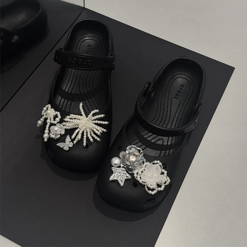 DIY-Set mit Perlen-Herz-Schuh-Charms, modische Schuhdekoration mit Schleifen und Blumen, abnehmbare Schuhschnalle, 1 Set – Detail 4