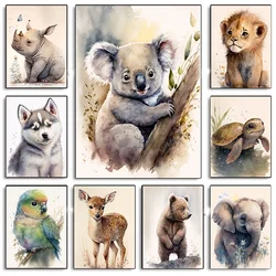 Cute Elephant Rhino Otter Panda Koala Baby Animals Watercolor Poster Canvas Painting Wall Art Picture for Living Room Decor