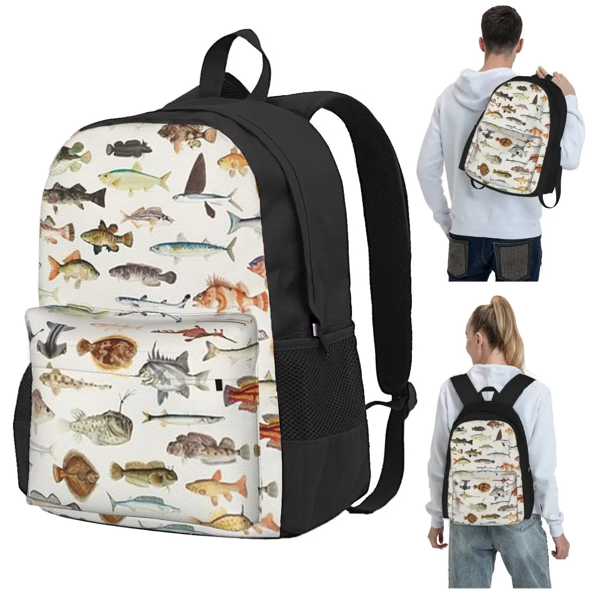 Fish Chart Backpack Student BookBag Children School Bag Computer Shoulder Bags for Men Women