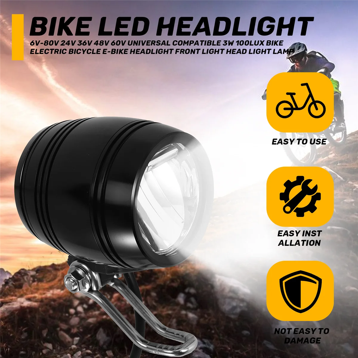 SMIEA 6 V-80 V 24V 36V 48V 60V Universal Compatible 3W 100LUX จักรยานไฟฟ้าจักรยาน E-BIKE ไฟหน้าด้านหน้าโคมไฟ