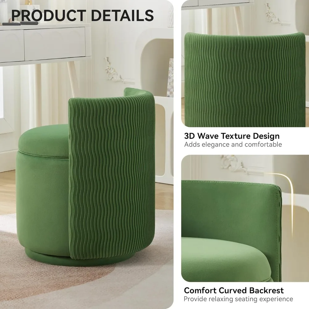 كرسي فانيتي مع مساحة تخزين، 360 ° كرسي مكياج دوار مع ظهر مموج، بدون تجميع مقعد صغير لغرفة النوم والخلع الملابس #3