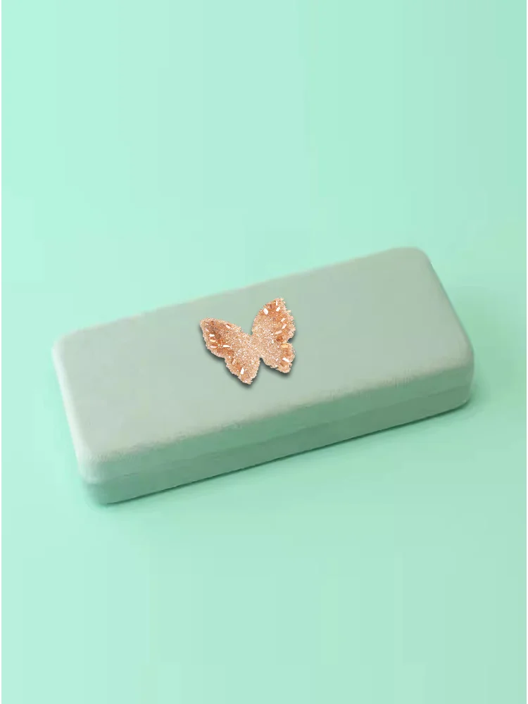 

Portable Anti-Pressure Eyeglasses Storage Case - Light Silver Butterfly Decor, Gold