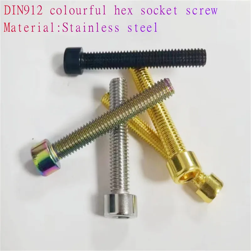 

5pcs-10pcs DIN912 Allen screw Titanium-plated Colorful Black gloden Stainless Steel M3 M4 M5 M6 hex socket cap head screw