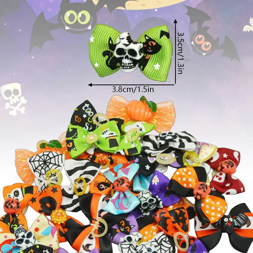 Halloween-Band mit Schleife für Welpen, Yorkie, Hundehaar, mit Gummiband, 40 mm, verschiedene Farben, verschiedene Muster, Haustierpflegeprodukte (Halloween) – Detail 5