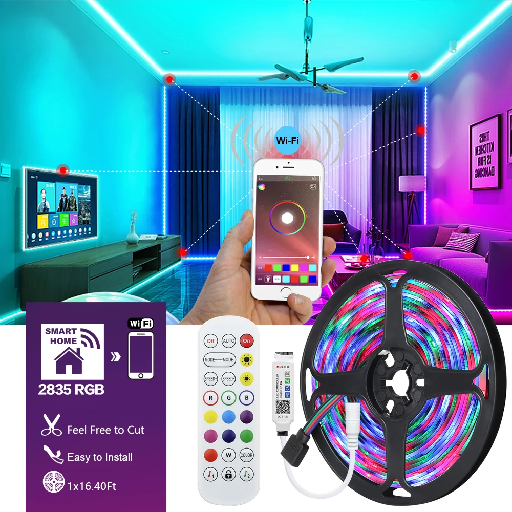 

Bluetooth WIFI LED Strip Lights RGB 5050 2835 Flexible Ribbon Waterproof LED Light Strip 5M 10M 15M 20M 25M 30M DC 12V Control