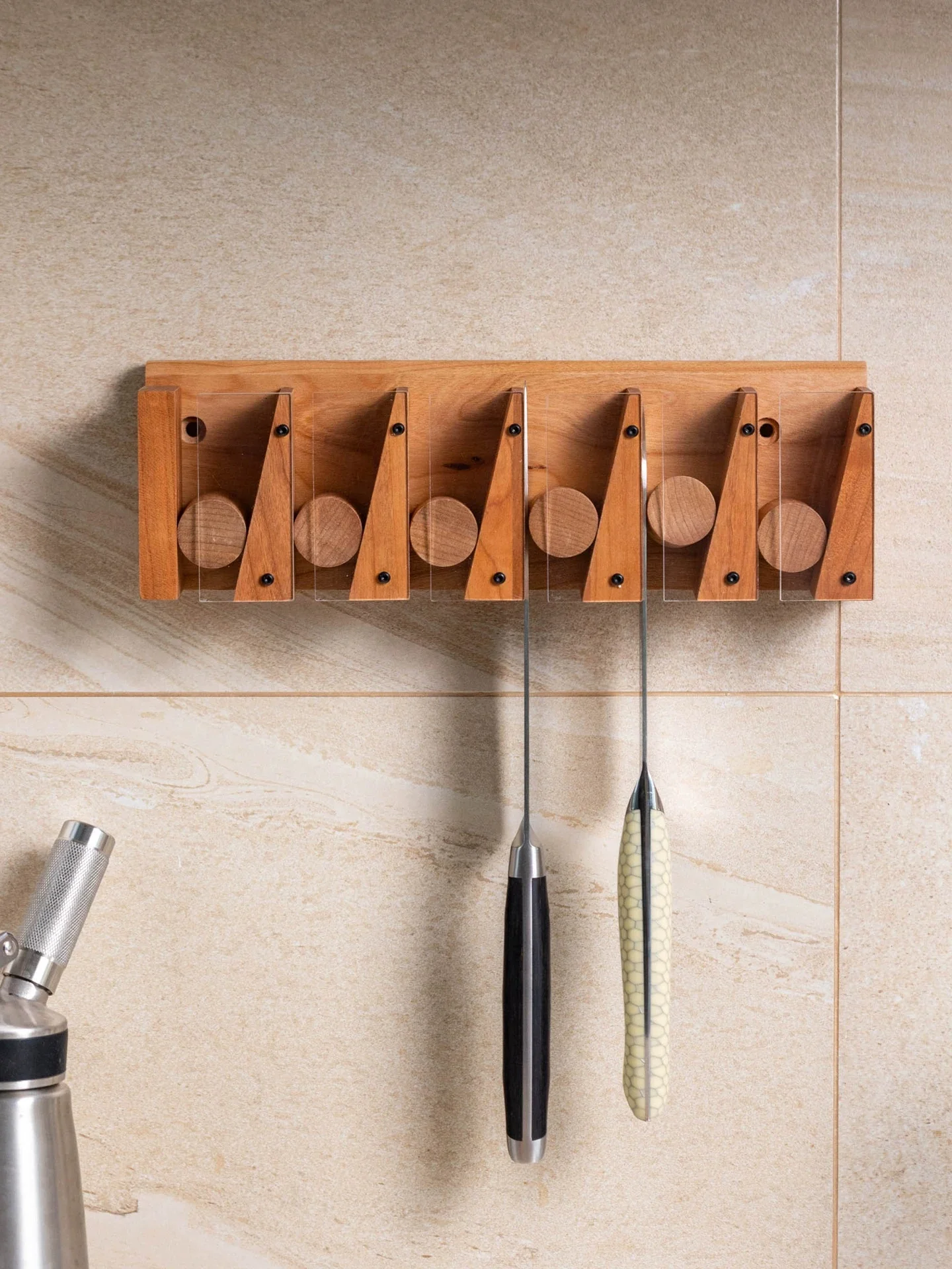Wooden Wall Mount Kitchen Knife Holder - Multi-slot Anti-slip Space Saver Organizer Rack for Home