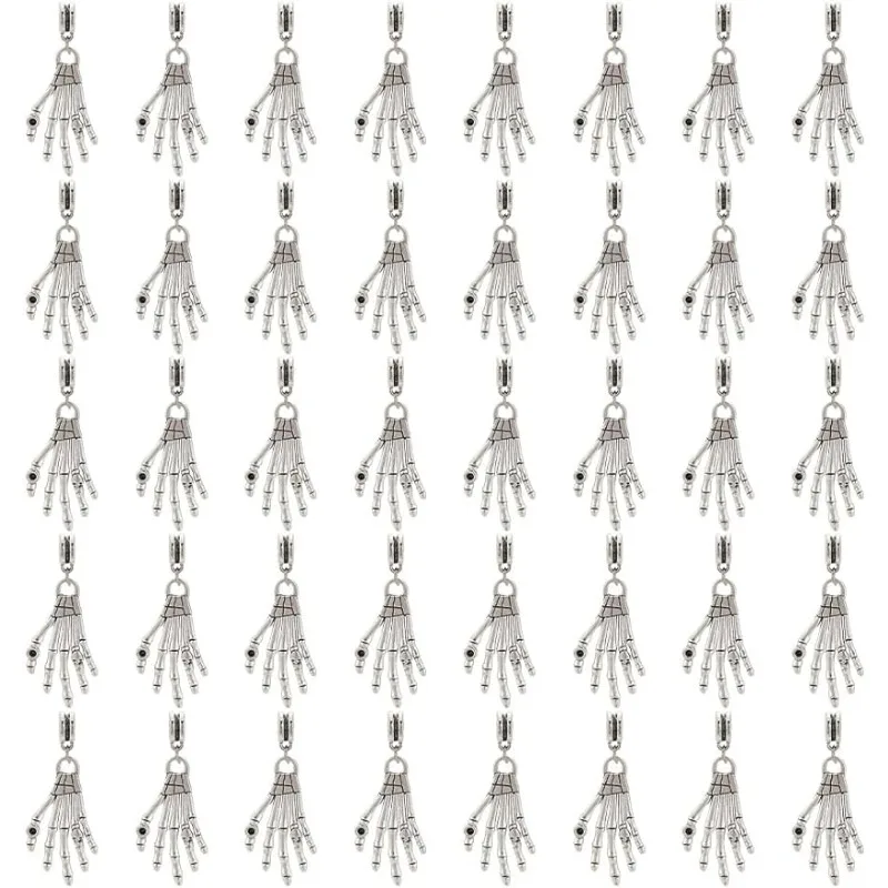 

40Pcs Halloween Hand Skull Charms Alloy Skeleton Hand Pendant Skull Hand Claws Charm Tibetan Pendants for Halloween Party Decora