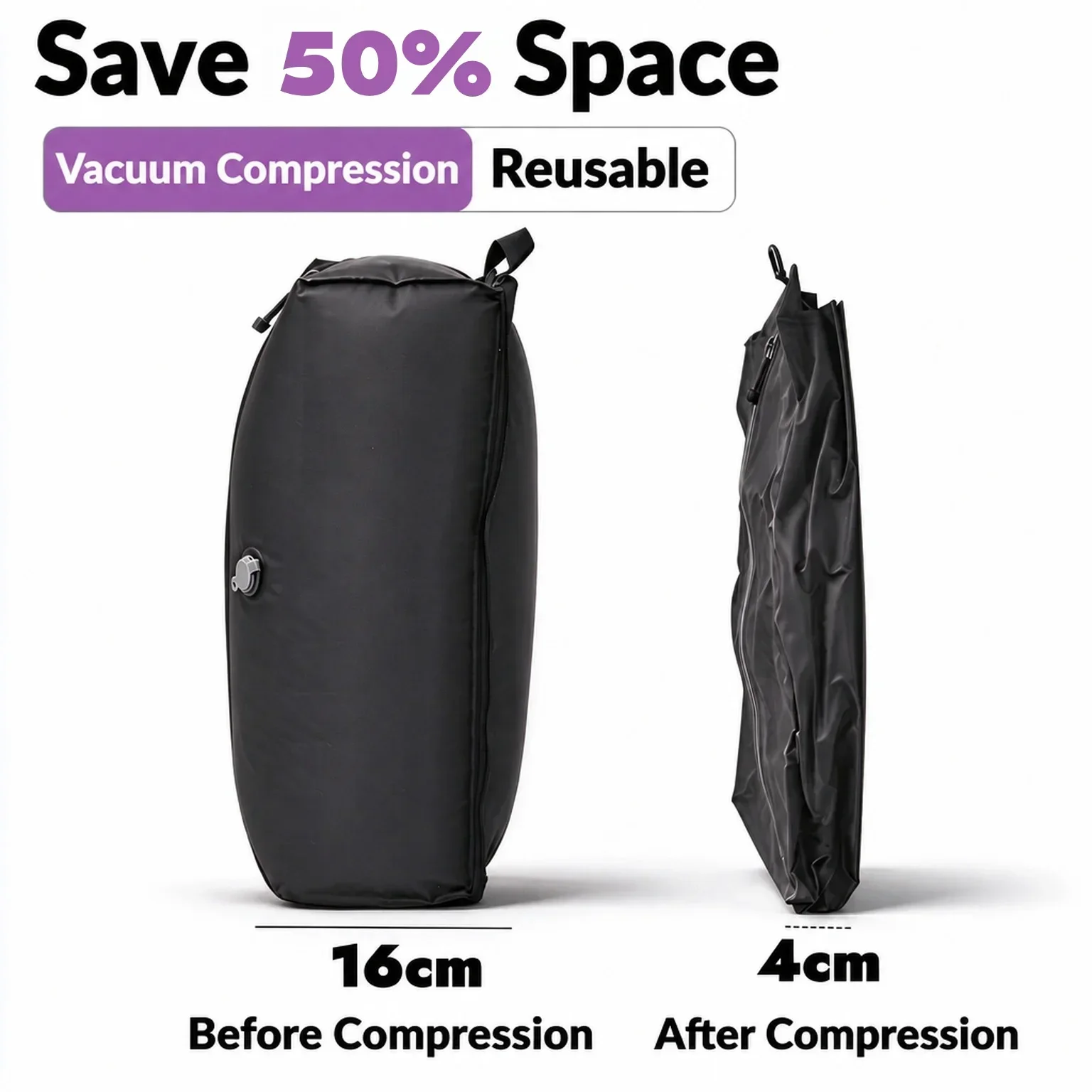 TPU Travel Vacuum Compression Bags, Anti-Tear Waterproof w Hand Pump 5kg, 50% Space Saver Suitcase Luggage Organiser, Airtight