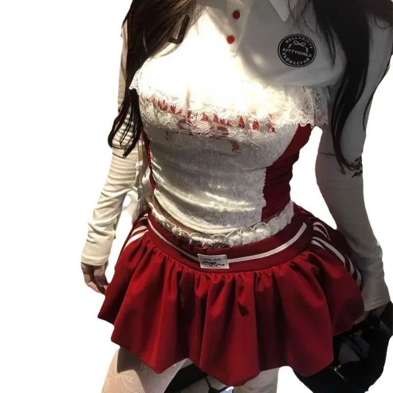 女性用レタープリントの襟付きフィットネスセット,スウェットシャツとミニスカート,おそろいの衣装,ストリートウェア,春と夏,2022