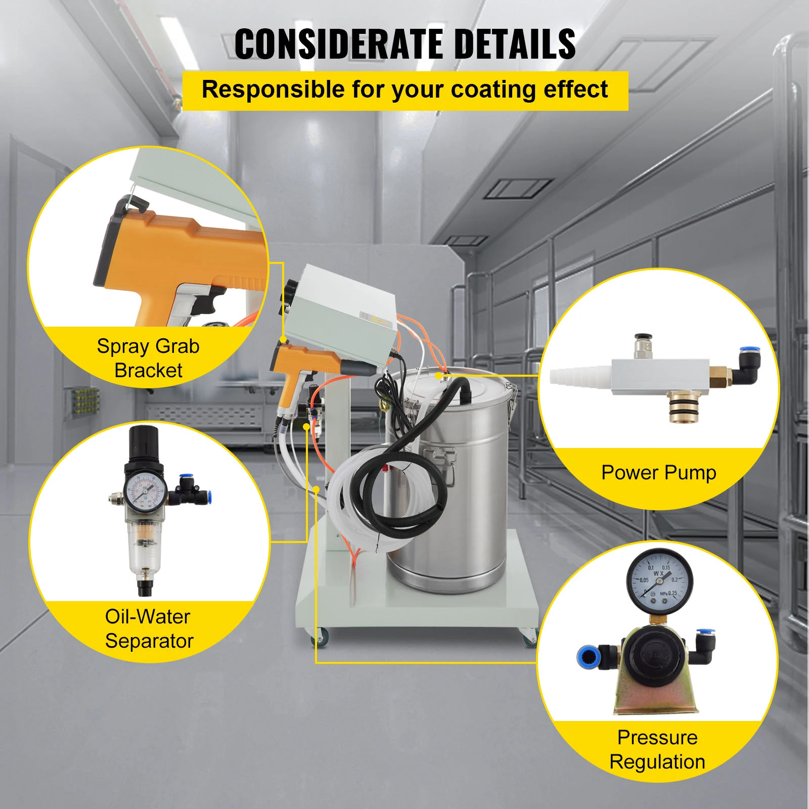 Vevor Poedercoating Machine 40W 50l Elektrostatische Spray Poedercoating Machine Beweegbare Poedercoating Apparatuur Verfsysteem