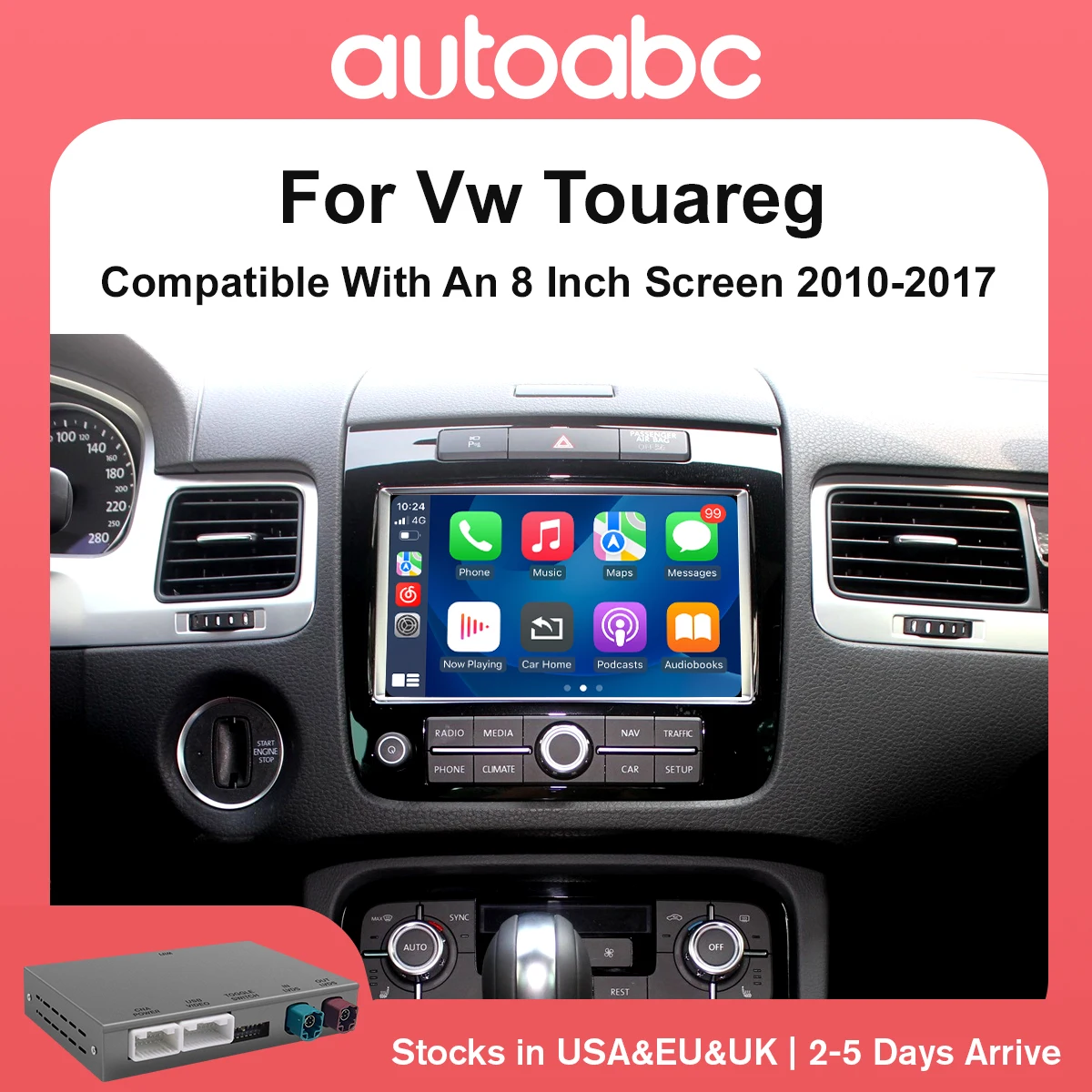 Wireless Carplay Android Auto Car Retrofit Decoder Box For Volkswagen Touareg With 8-inch Screen RNS850 2010-2017 Mirroring