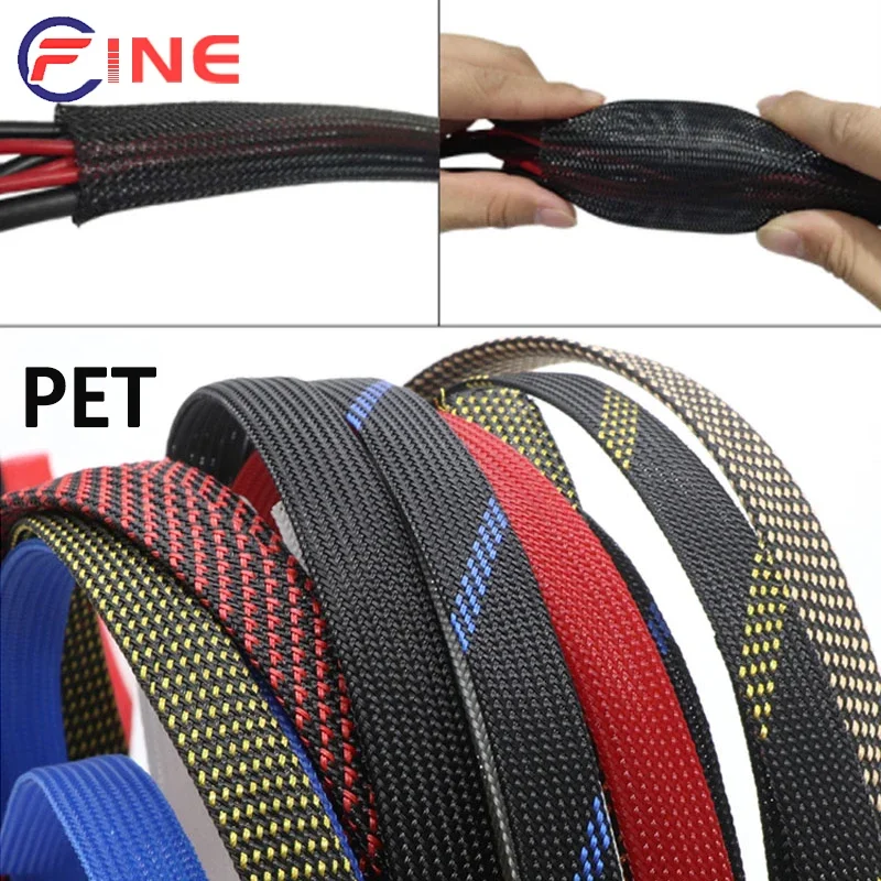 PET Woven Mesh Pipe 3-40mm High Density Sleeving Snake Skin Cable Wrap Sheath For Electric Cables