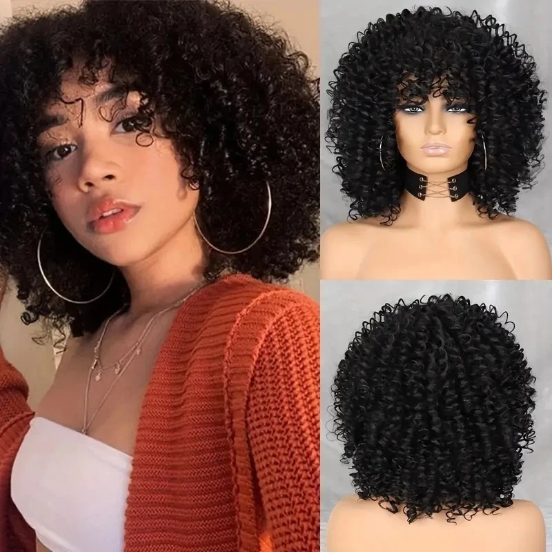 African small curly headpiece, fashionable natural fluffy afro wig