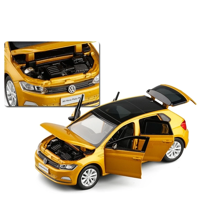 1/32 Volkswagen Polo Plus Sedan Toy Car Model Diecast Alloy Metal Miniature Sound & Light Collection Gift For Children Boys Kid