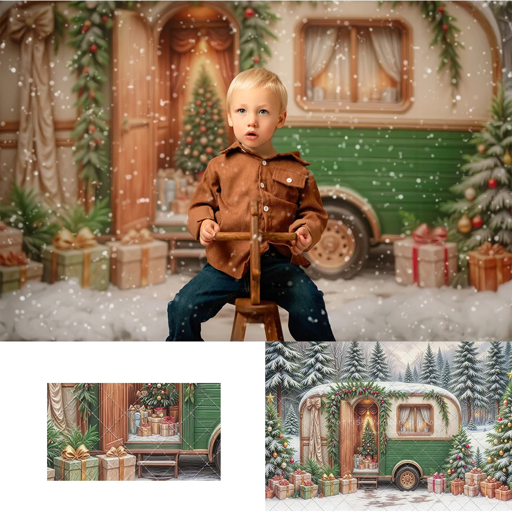 

Зимние рождественские фоны с прицепом, детский реквизит для фотосъемки, снежинка, снежный лес, подарочная коробка, фоны