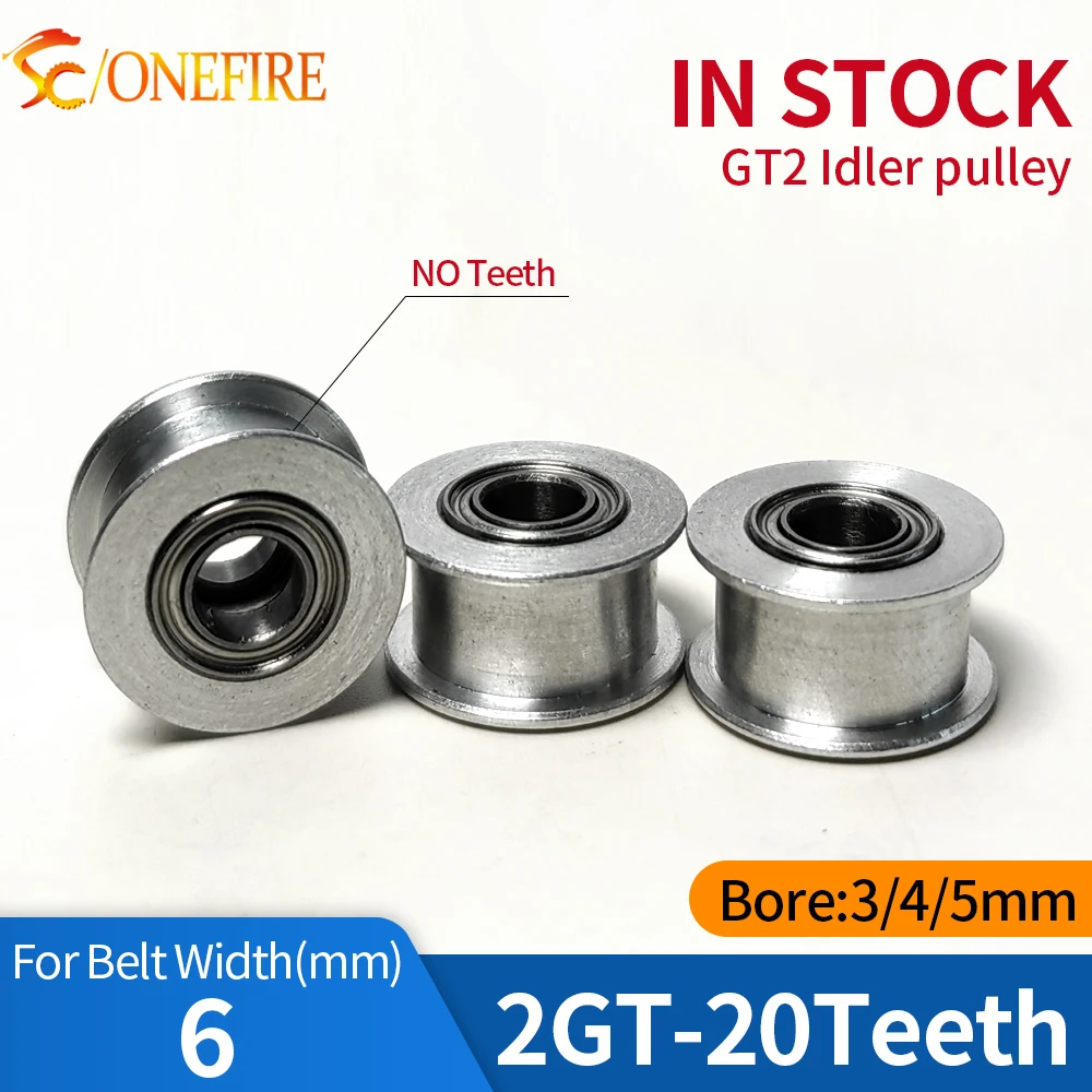 2pcs GT2 Idle pulley timing pulley Bore 3mm/4mm/5mm for belt width 6mm for 3D printer (without Teeth)