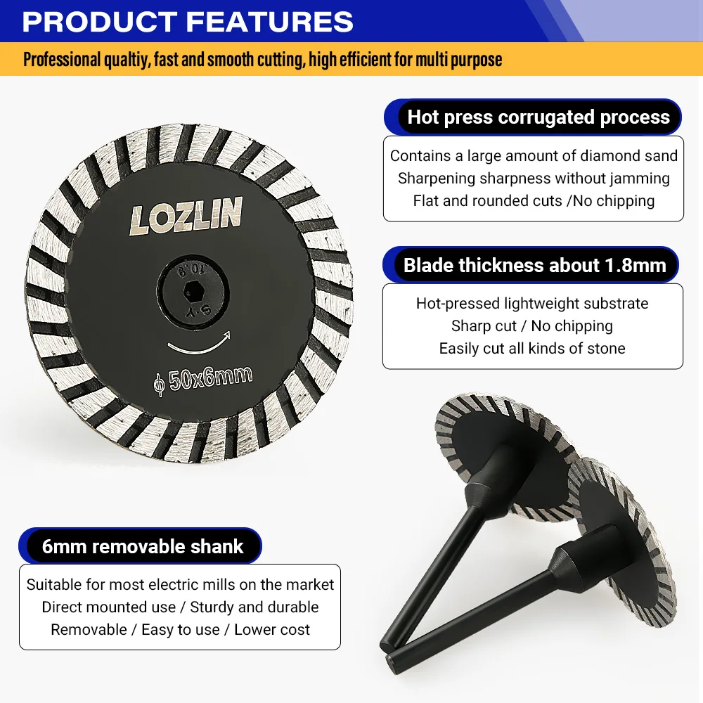 LOZLIN 50mm Diamond Saw Blade Engraving Removable Round Shank Mini Carving Grinding Disc Glass Carving Ceramic Crystal Tile Disc