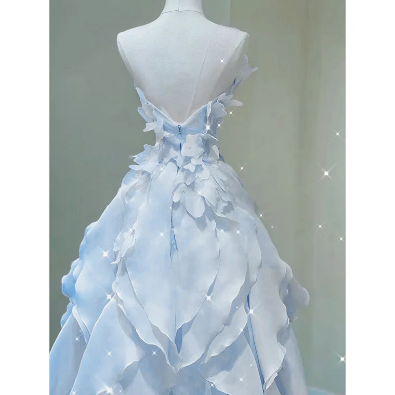 Blue Zipper Evening Dress 2025 Spring and Summer New Immortal Skincare Trend Banquet Art Exam Host Graduation Adult Dress