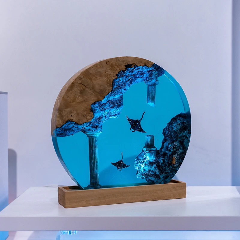 Ocean Resin Lamp Seabed Miniature Landscape Table Light Creactive Art Decoration Lamp Sunk Castle Theme Night Light USB Charge