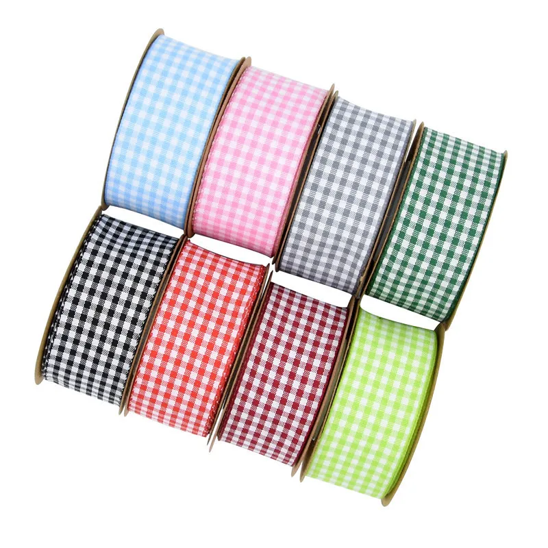 10Y/Roll Scottish Grid Checked Plaid Ribbons For Handmade DIY Bow Crafts Home Gift Packaging Christmas Accessory Decoration