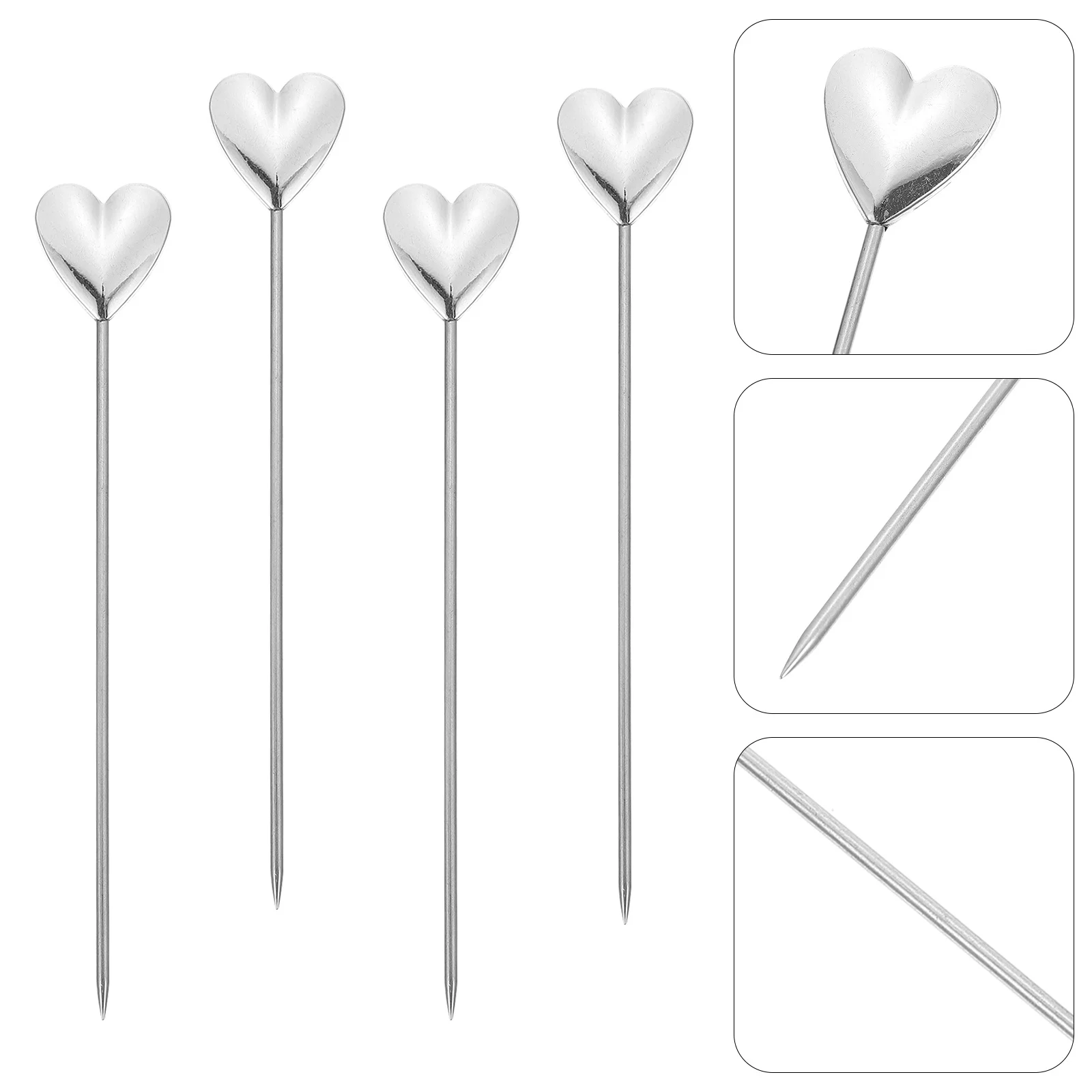 

4 Pcs Food Heart-shaped Fruit Sign Picks Stainless Steel Cocktail Home Fork Silver