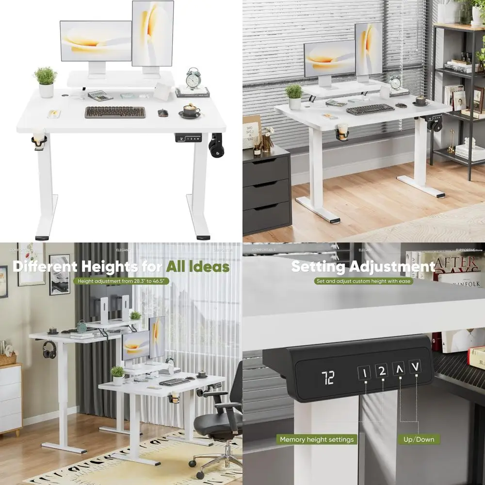 

Height-Adjustable Corner Electric Desk with Monitor Shelf, 47 x 24, Computer Workstation
