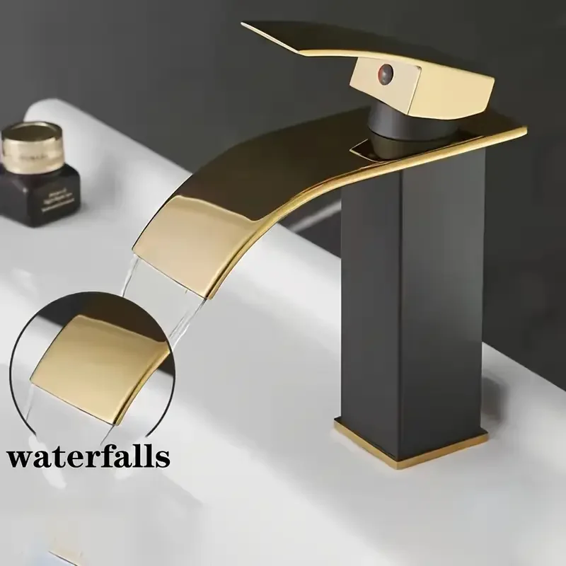 New Luxury Black White Gold Waterfall Faucet Hot and Cold Dual Control Stainless Steel Alloy Finish Suitable for Bathroom Sink - view 2
