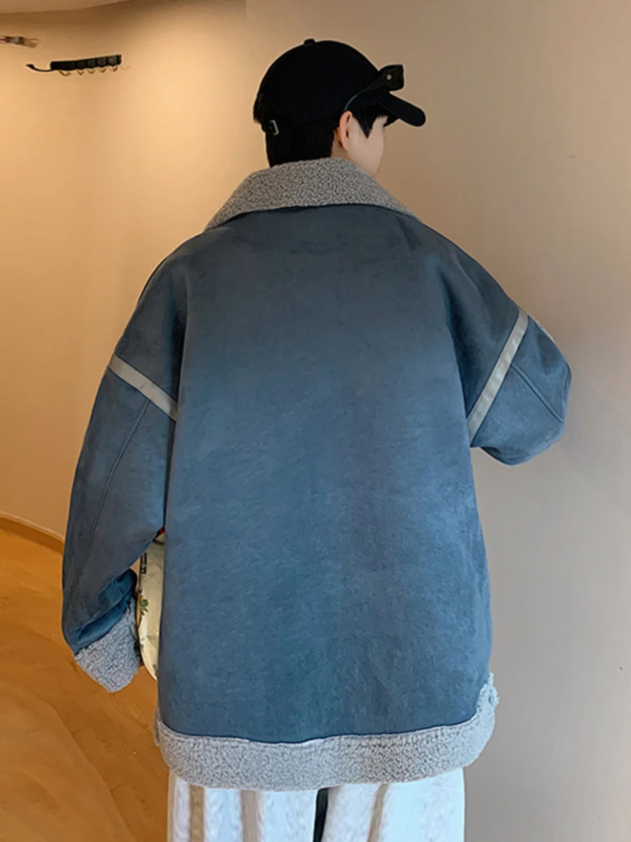 Свободное мужское хлопковое дэт на подкладке из овечьего меха, молодежная модная зимняя верхняя одежда, повседневное пальто на молнии из полиэфирного волокна