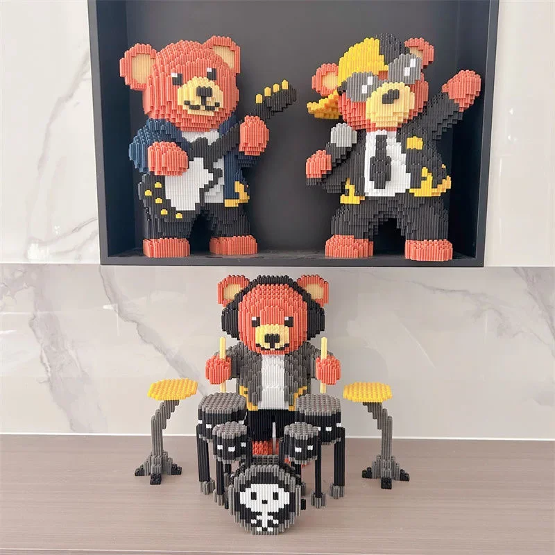 Brown Bear Band Party Set Blocchi di costruzione per bambini Giocattolo Assemblaggio fai-da-te Blocchi di costruzione Modello 3D Regalo per festival per adulti per bambini