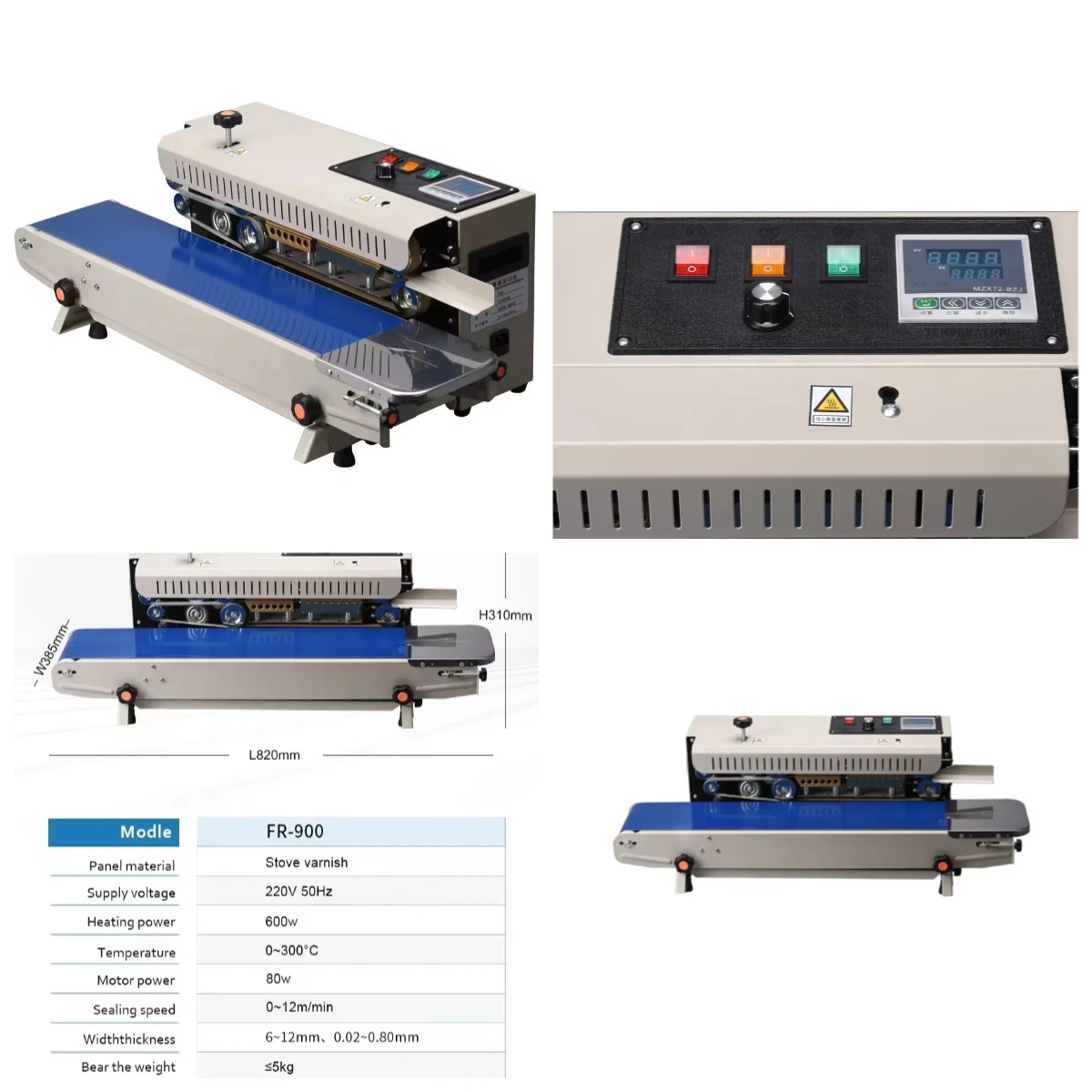 

STLSetuo Pack FR-900 Automatic Horizontal Continuous Food Bag Heat Band Sealer Sealing Machine