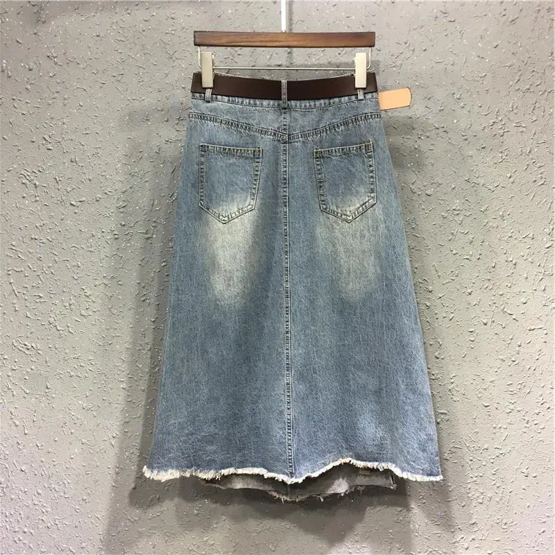 Imagem -05 - Saia Jeans Feminina com Furo de Cintura Alta Casual Linha a com Tudo Combina Saias Midi Quadril Roupa Feminina Moda Primavera Verão 2023