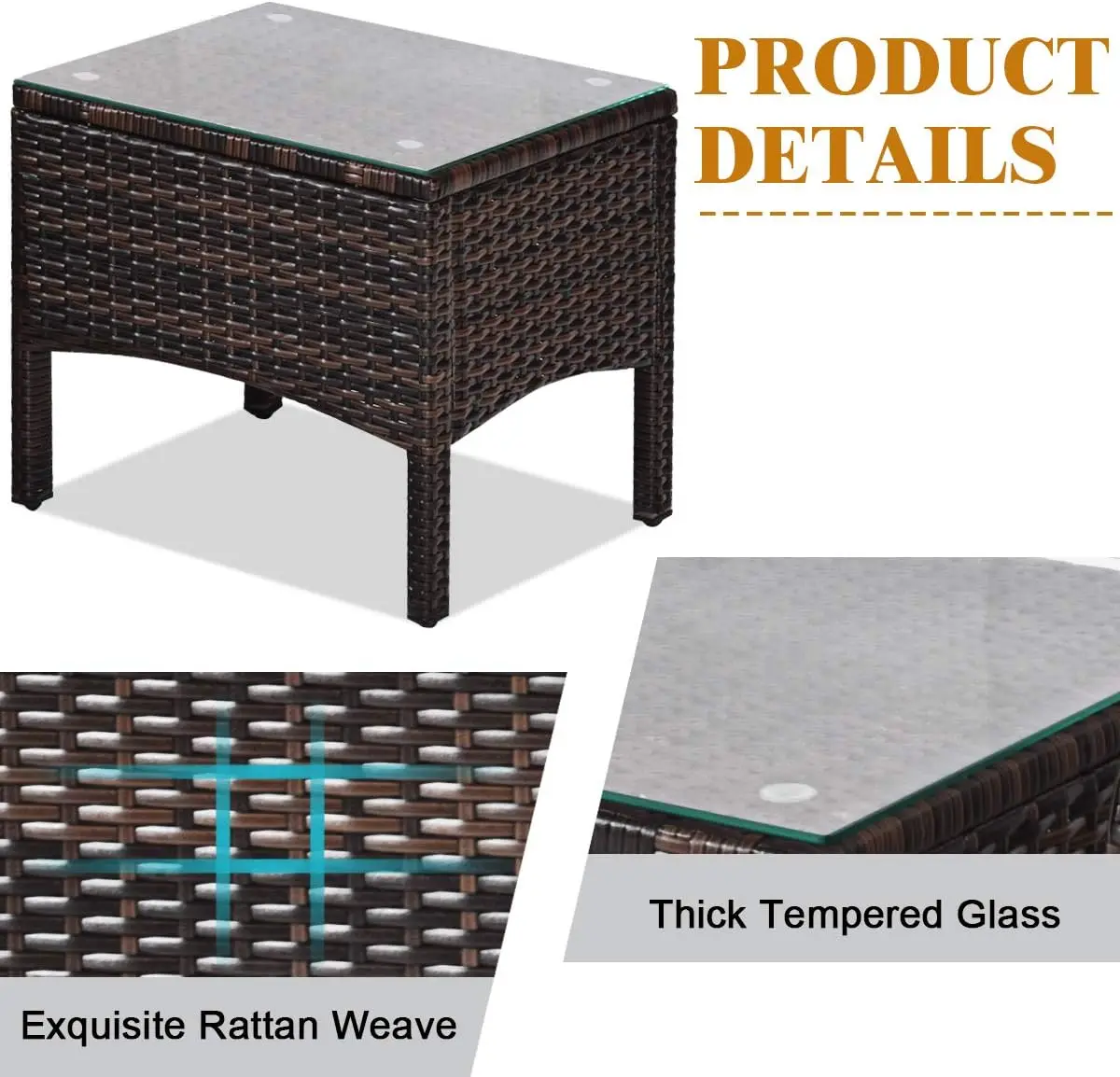 Conjunto de pátio externo de 3 peças, sofá de vime com almofadas grossas, conjunto de bistrô de vime marrom para varanda, deck de jardim