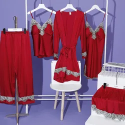 Women Robe Set Satin Sleepwear Lace Kimono Bathrobe Gown Sexy Nightwear Home Clothes Silky Bride Bridesmaid Dressing