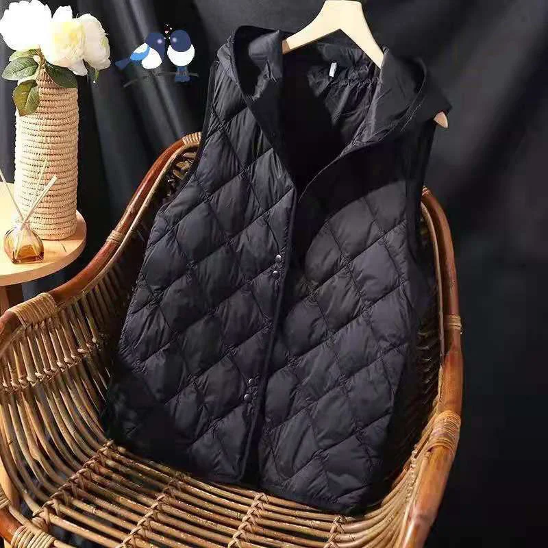 2024 Autumn New Down Cotton Vest Women Light Slim Hooded Casual Sleeveless Waistcoat Jacket Female Parkas Tops 5XL