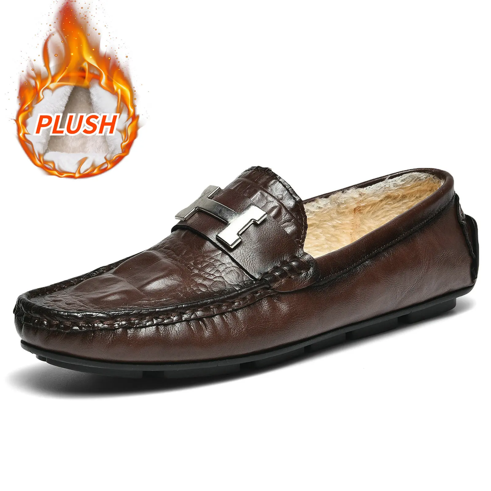 

Mens Shoes Genuine Leather Keep Warm Mocasines Loafers Leather Shoes for Men Slip on Formal Italian Driving Flat Chaussure Homme