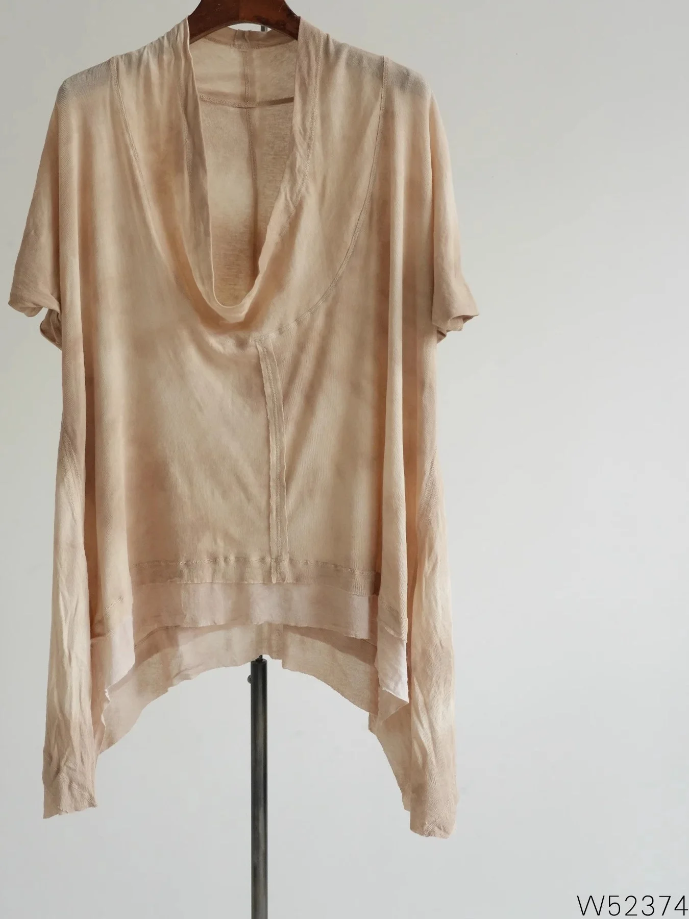 

PengPengHome W52374 Casual Cotton Tea Dye Spotted Open Collar Irregular T-irt Cover up Summer Loose Fit Commute Sle