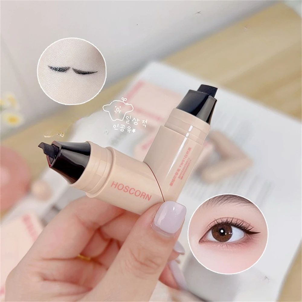 Rotierender integrierter Eyeliner-Stempelstift mit Doppelkopf für One-Touch-Anwendung, schnell trocknender flüssiger dreieckiger Eyeliner-Wing-Seal-Stift – Detail 4