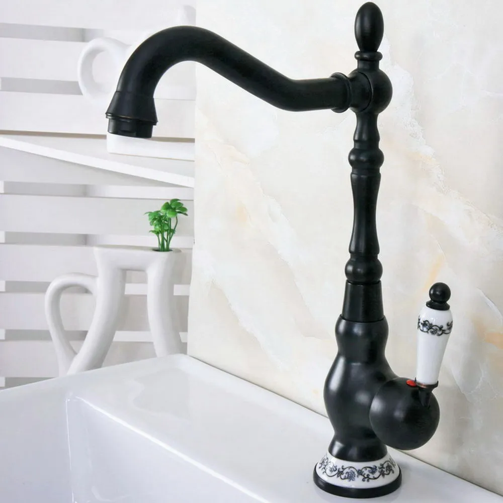 

Basin Faucets Brass Bathroom Sink Water Faucet 360 Rotate Swivel Faucet Mixer Single Holder Single Hole Black Mixer Tap Bnf656