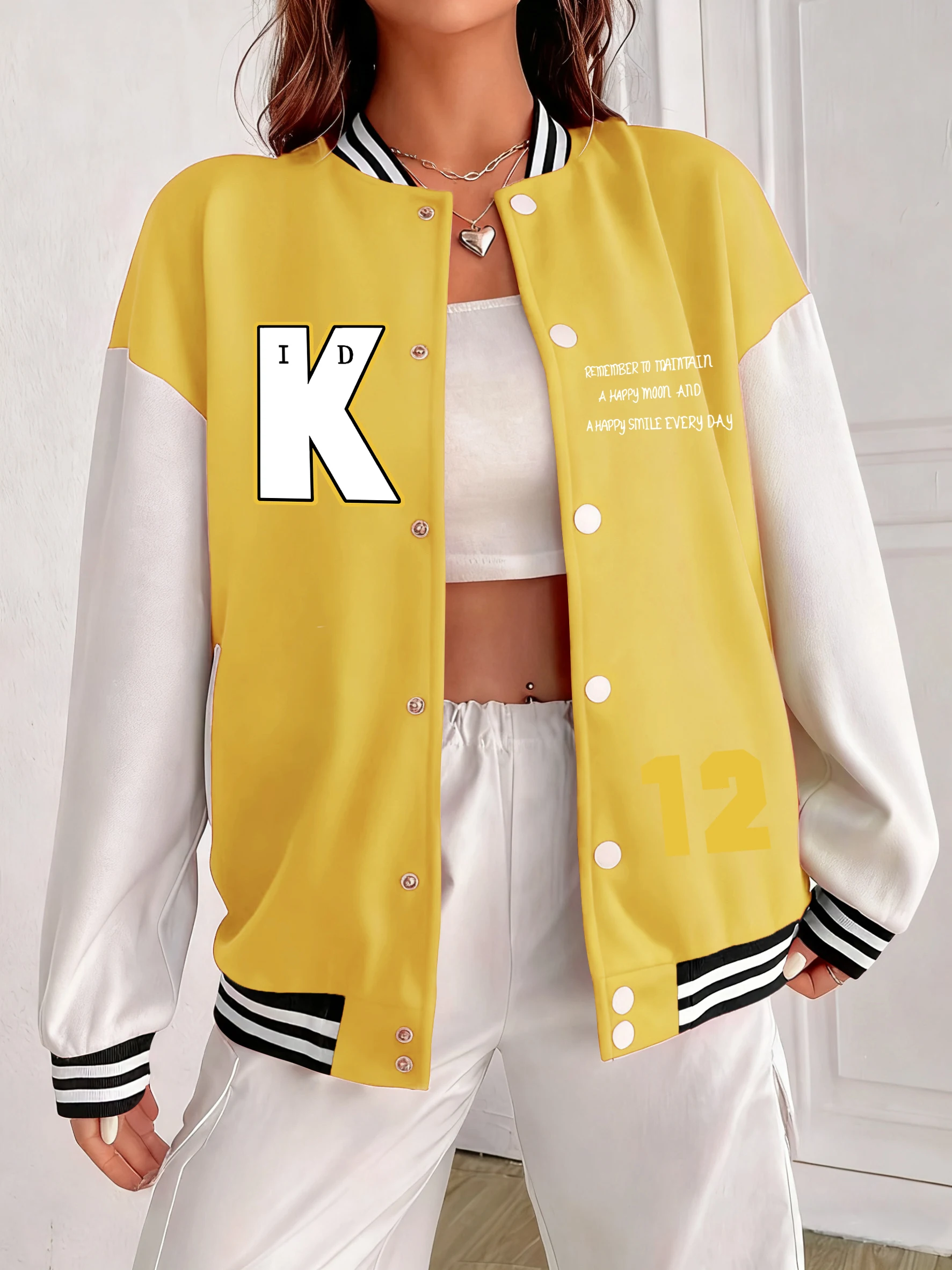 A Happy Moon And K 12 Printed Women Jacket Fashion Loose Baseball Uniform Autumn Colorful Clothing American Cotton Sportswear